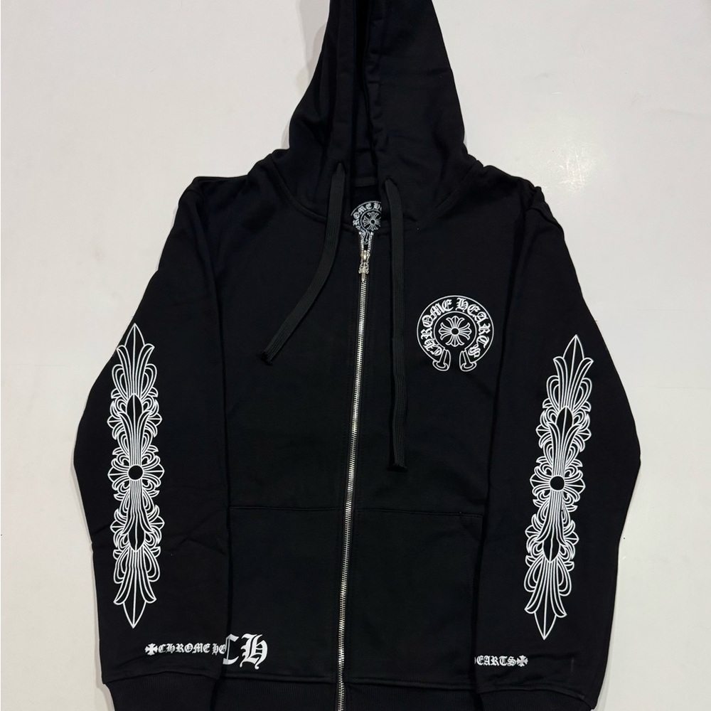 Black Chrome Hearts Zip-Up Hoodie Size Medium